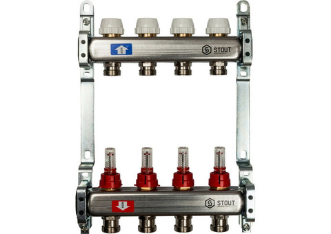Коллектор распределительный Stout SMS 0917 000004 на 4 контура с расходомерами