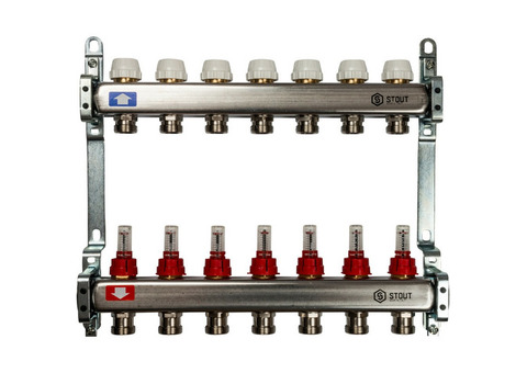 Коллектор распределительный Stout SMS 0917 000007 на 7 контуров с расходомерами