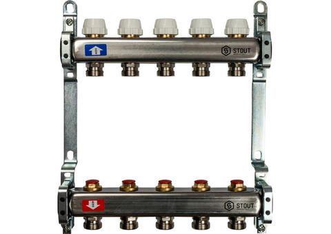 Коллектор распределительный Stout SMS 0922 000005 на 5 контуров без расходомеров