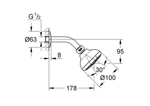 Верхний душ Grohe New Tempesta 100 26088001 с душевым кронштейном