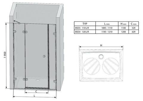 Душевая дверь Ravak Brilliant BSD3-120 R Transparent хром