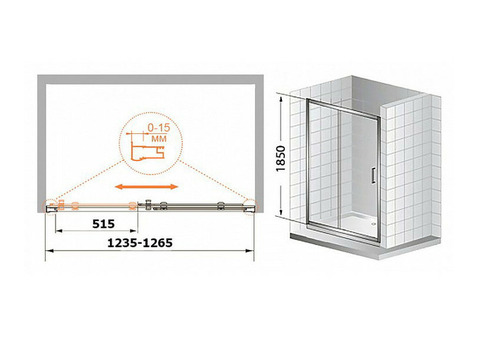 Душевая дверь в нишу BelBagno Uno BF-1-125-C-Cr 1250x1850 мм