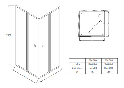 Душевое ограждение Jacob Delafon Serenity E14A80-GA 1900х800х800 мм прозрачное