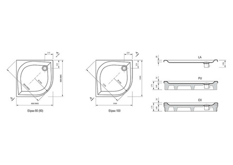 Поддон душевой Ravak Elipso-80 EX полукруглый 800x800х175 мм