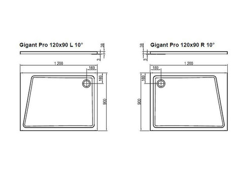 Поддон душевой Ravak Gigant Pro 10 градусов прямоугольный 1200x900х38 мм левый