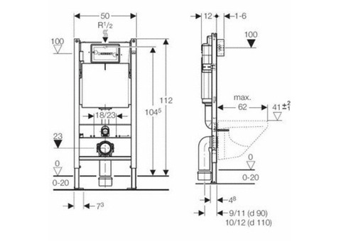 Монтажный стеллаж с бачком Geberit Duofix Basic Delta 21 458.124.21.1 для подвесного унитаза с клавишей и креплением