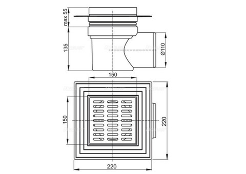 Сливной трап Alca Plast APV10 150х150 мм с боковым стоком