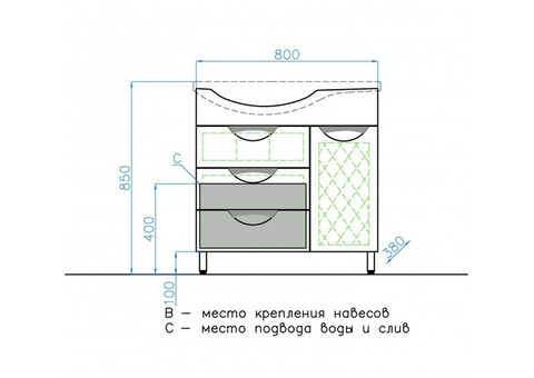 Тумба с раковиной Style Line Жасмин 82 L с бельевой корзиной