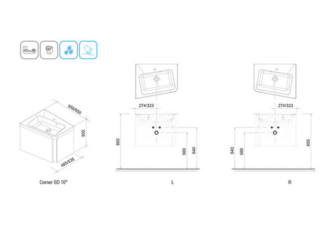 Тумба под раковину Ravak 10 градусов SD 550 L X000000741 темный орех
