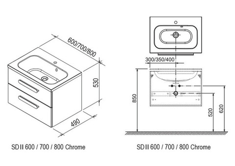 Тумба под раковину Ravak Chrome II SD 600 X000000918 глянцевая белая