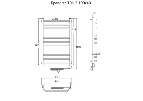 Полотенцесушитель электрический Тругор Браво ТЭН 3 100х40 см ЛЦ4