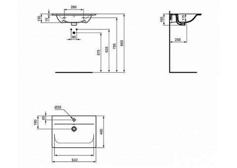 Раковина Ideal Standard Connect Air E027901 840x460 мм