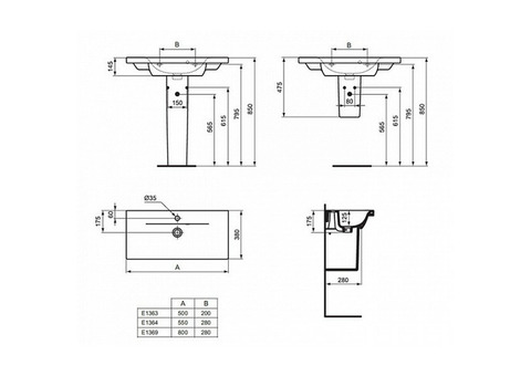 Раковина Ideal Standard Connect Space E136901 800x380 мм