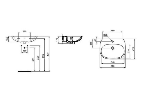 Раковина Ideal Standard Tesi T352201 600x475 мм