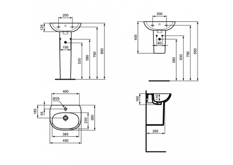 Раковина Ideal Standard Tesi T352401 450x360 мм