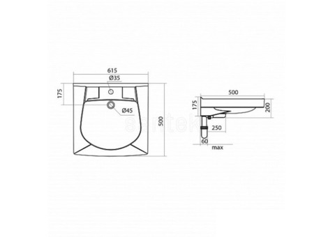 Раковина Santek Пилот 50 1WH301970 615х500 мм