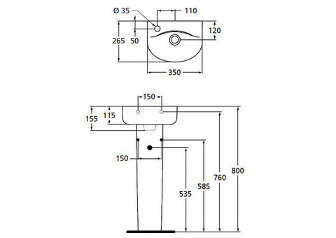 Раковина подвесная Ideal Standard Connect Arc E791401 350x265 мм смеситель слева