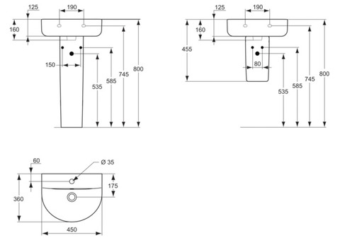 Раковина подвесная Ideal Standard Connect Arc E796801 450x360 мм