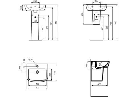 Раковина подвесная Ideal Standard Tempo T056601 500x440 мм