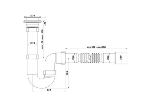 Сифон АниПласт Ани D0115 1 1/2х40 прямоточный с гибкой трубой 40х40/50 мм