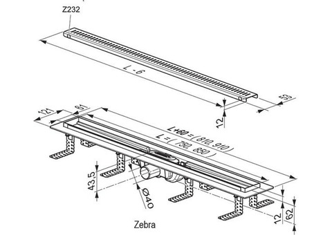 Желоб душевой Ravak Zebra OZP сточный 850 мм