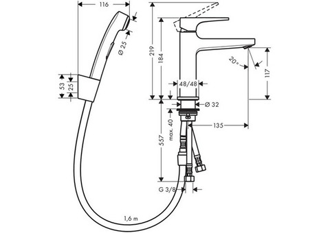 Смеситель для биде Hansgrohe Metropol 32520000 c гигиеническим душем