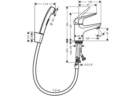 Смеситель для биде Hansgrohe Novus 71144000 c гигиеническим душем