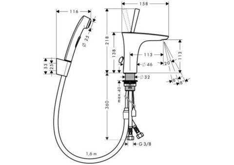 Смеситель для биде Hansgrohe PuraVida 15275400 белый/хром c гигиеническим душем