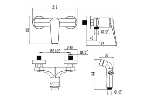 Смеситель для биде Lemark Bronx LM3718BL настенный