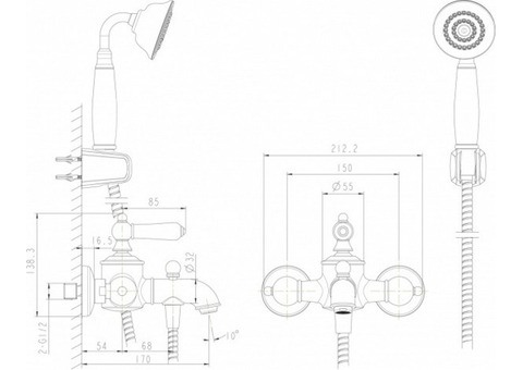 Смеситель для ванны Bravat Art F675109U-B с аксессуарами