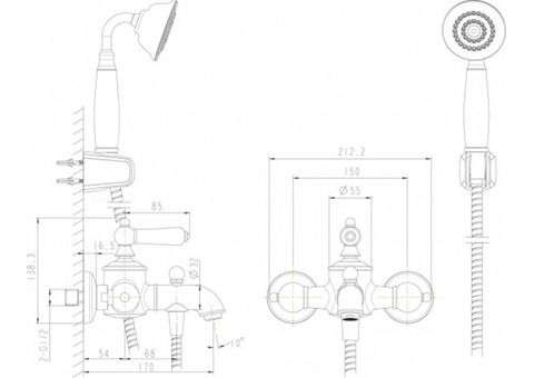 Смеситель для ванны Bravat Art F675109U-B1-RUS