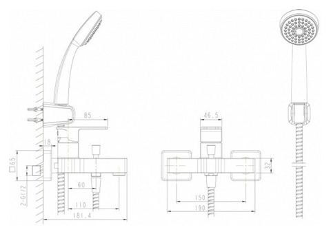 Смеситель для ванны Bravat Riffle F672106C-B с аксессуарами