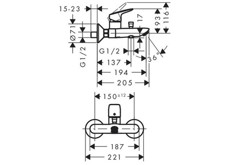 Смеситель для ванны Hansgrohe Logis 71400000