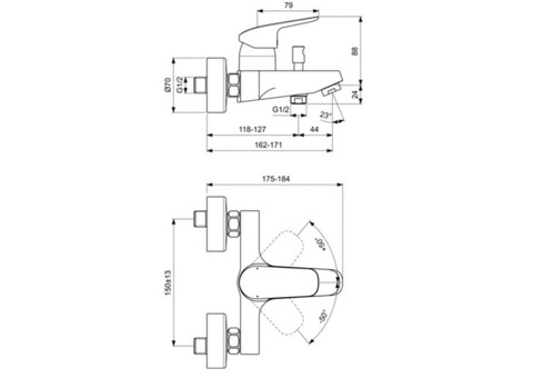 Смеситель для ванны Ideal Standard Ceraflex B1721AA