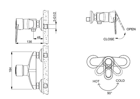 Смеситель для ванны Bravat Loop F9124182CP-01-RUS