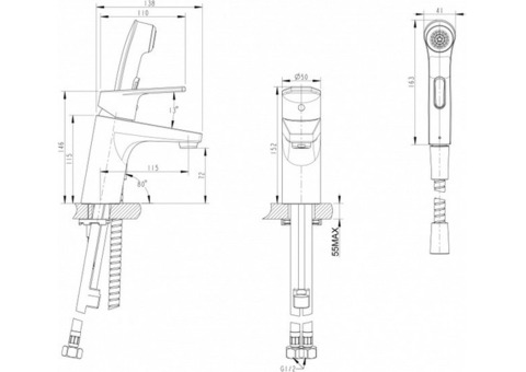 Смеситель для раковины Bravat Line F15299C-2 с гигиеническим душем