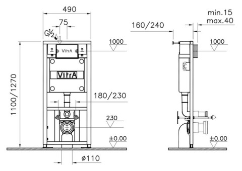 Унитаз подвесной Vitra Arkitekt 9005B003-7211 с инсталляцией