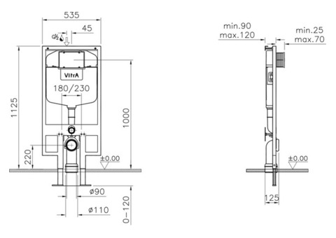 Унитаз подвесной Vitra Zentrum 9012B003-7206 с инсталляцией