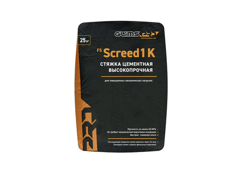 Стяжка пола Glims Pro FS Screed 1K цементная высокопрочная 25 кг