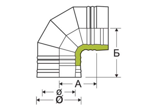 Сэндвич колено для дымохода нержавеющая сталь Eco Flue 0,5 мм D230х150 мм угол 90 градусов