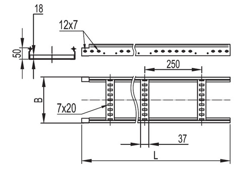 Лоток лестничный DKC LL1030 L3000 300х100 мм