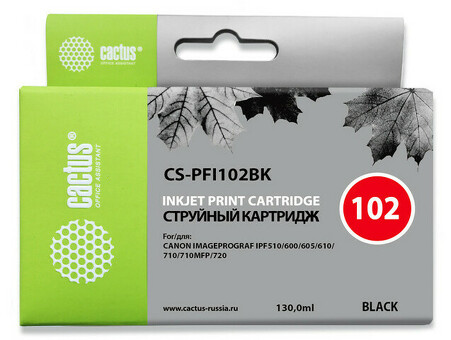 Картридж струйный Кактус CS-PFI102BK Black ( 130мл ) для Canon iPF500/iPF600/iPF700/mFP M40/iPF765/LP17/LP24 (CS-PFI102BK)