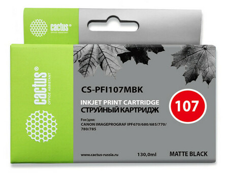 Картридж струйный Кактус CS-PFI107MBK Черный матовый ( 130мл ) для Canon IP iPF670/iPF680/iPF685/iPF770/iPF780/iPF785 (CS-PFI107MBK)