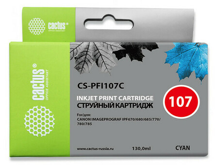 Картридж струйный Cactus CS-PFI107C синий ( 130мл ) для Canon IP iPF670/iPF680/iPF685/iPF770/iPF780/iPF785/ (CS-PFI107C)