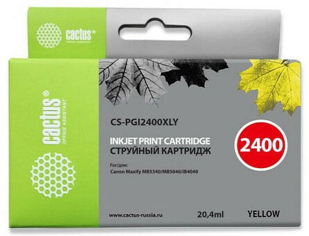 Картридж струйный Кактус CS-PGI2400XLY желтый (20.4мл) для Canon MAXIFY iB4040/ МВ5040/ МВ5340 (CS-PGI2400XLY)