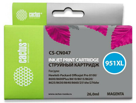 Картридж струйный Кактус CS-CN047 № 951XL пурпурный (26 мл) для HP DJ Pro 8100/8600 (CS-CN047)