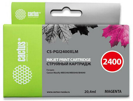 Картридж струйный Кактус CS-PGI2400XLM пурпурный (20.4мл) для Canon MAXIFY iB4040/ МВ5040/ МВ5340 (CS-PGI2400XLM)