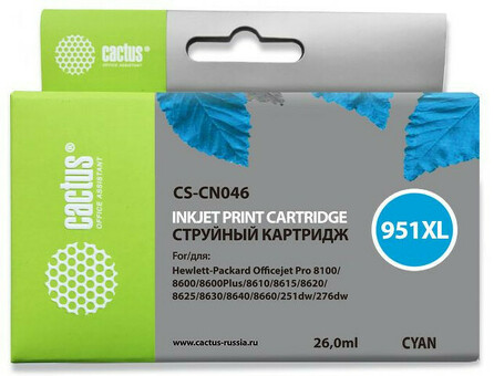 Картридж струйный Кактус CS-CN046 № 951XL голубой (26 мл) для HP DJ Pro 8100/8600 (CS-CN046)