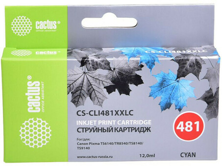 Картридж струйный Кактус CS-CLI481XXLC голубой ( 12мл ) для Canon Pixma TR7540/TR8540/TS6140/TS8140 (CS-CLI481XXLC)