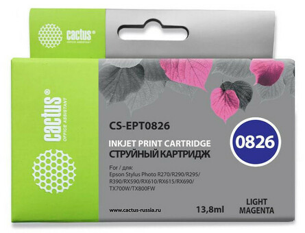 Картридж струйный Cactus CS-EPT0826 светло-пурпурный (13.8мл) для Epson Stylus Photo R270/290/RX590 (CS-EPT0826)